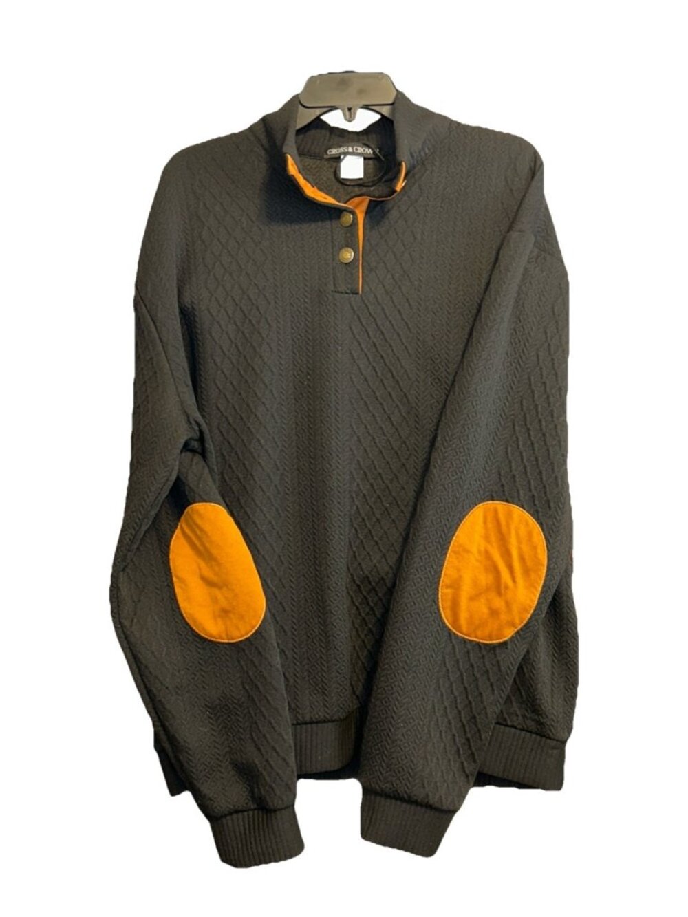 Cross & Crown Sweater Men’s XXL Black  Mock Neck Henley Elbow Patches